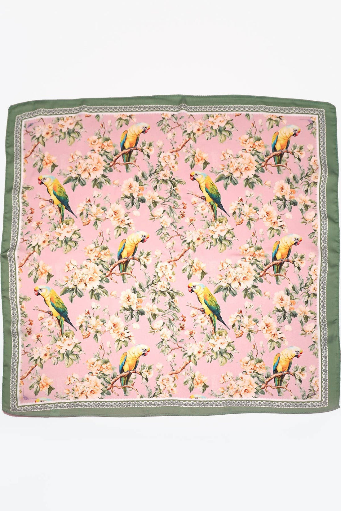 FLORAL BIRD PRINT SILKY FEEL BANDANA SCARF | 40SC641: Pink