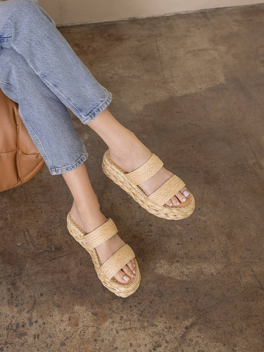 The Marley | Natural Basket Woven Double Strap sandal