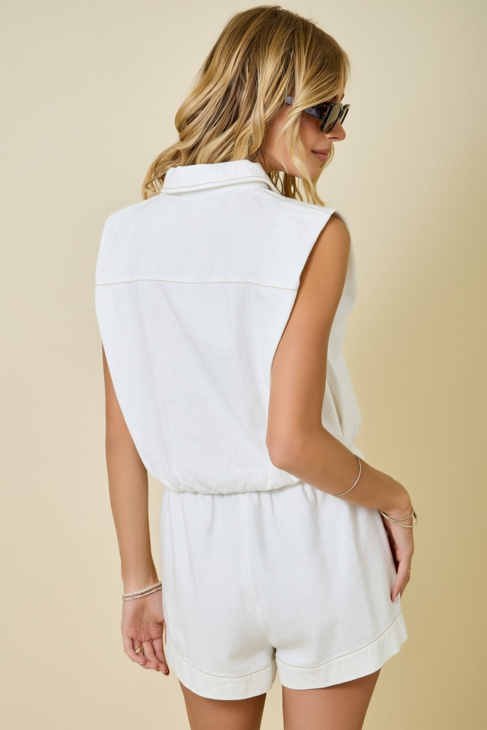 White Denim Shorts Set
