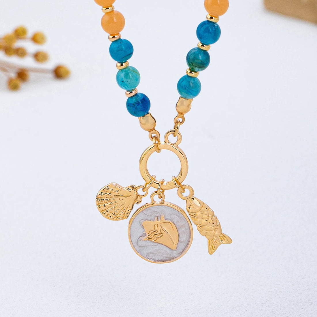 Rainbow Beaded Fish Charm Necklace