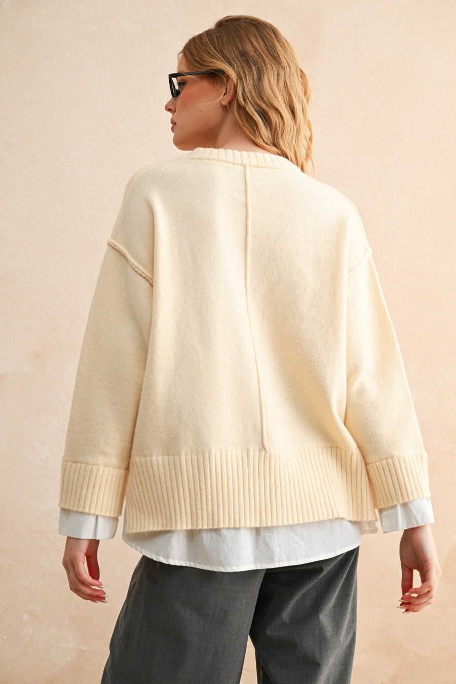 Beige Button Combo Sweater