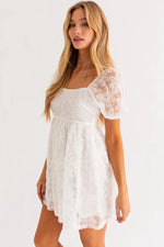 White Babydoll dress with Flower embroidery