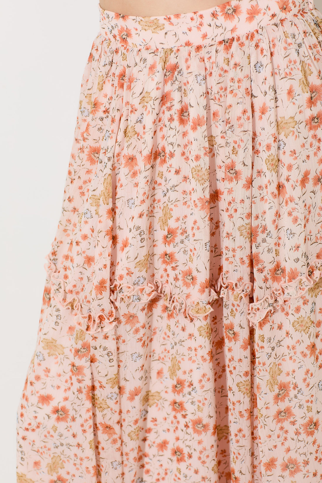 Floral Coral Printed Midi Skirt