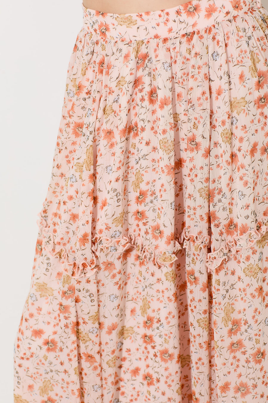 Floral Coral Printed Midi Skirt