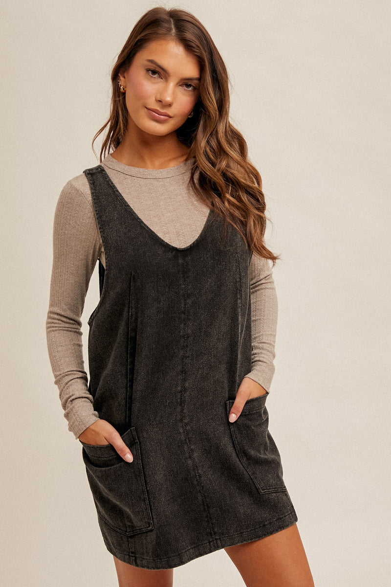 Black Washed Overall Dress