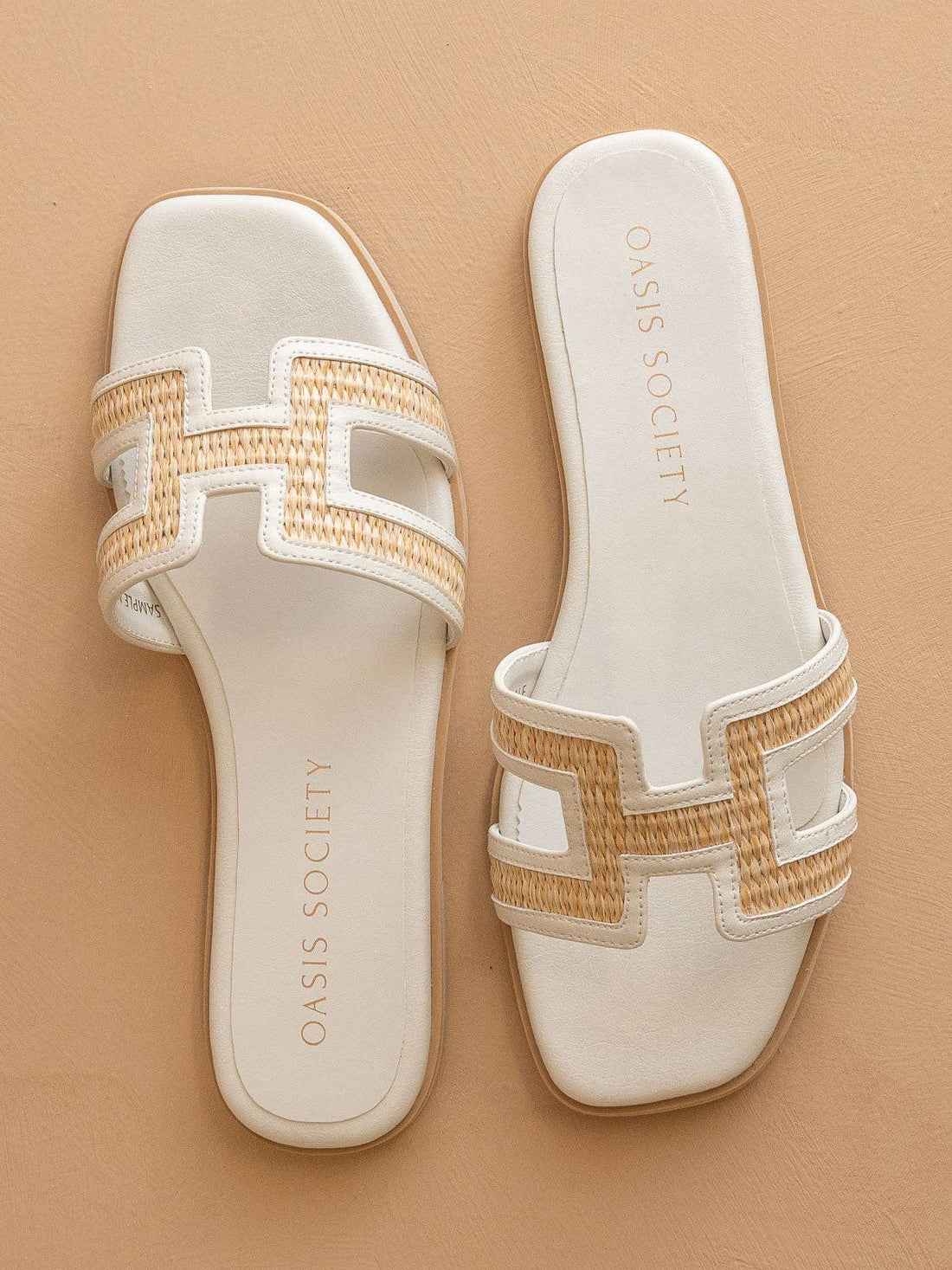 The Ena | White H Cutout Raffia Sandal