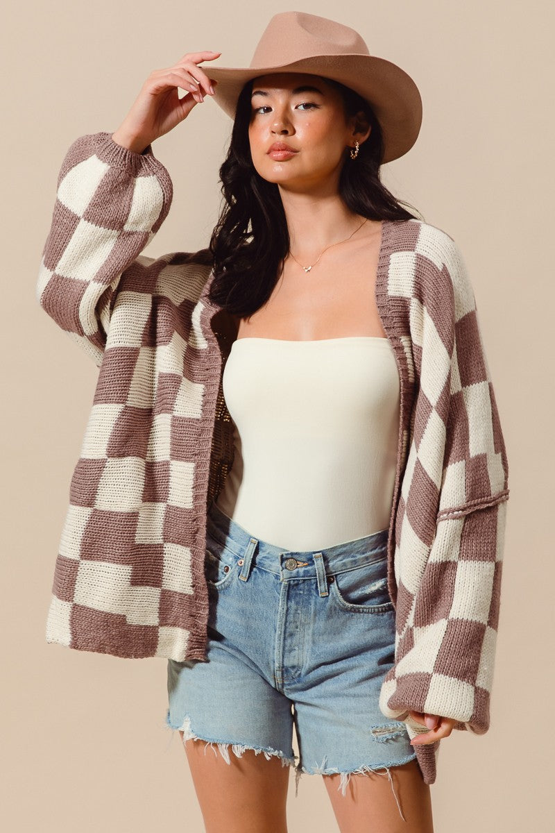 Mocha Checkered Cardigan