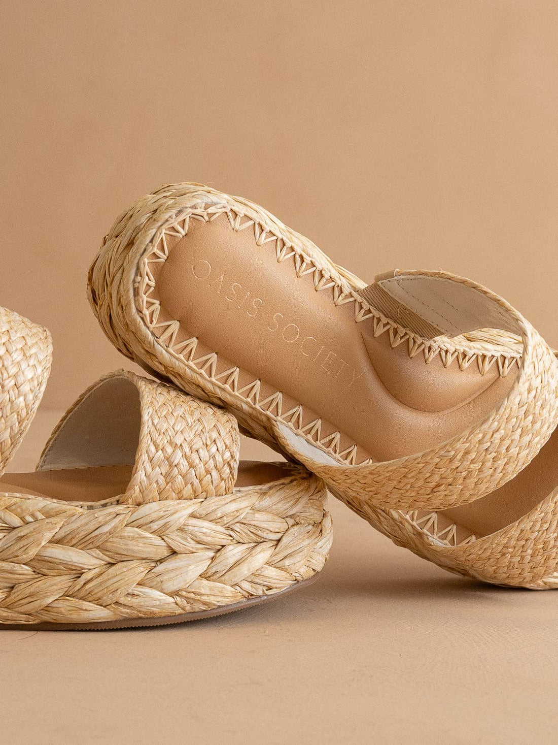 The Marley | Natural Basket Woven Double Strap sandal