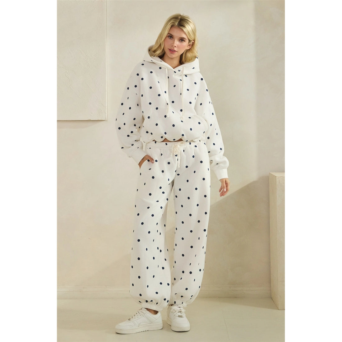 Navy Polka Dot Hoodie (set)