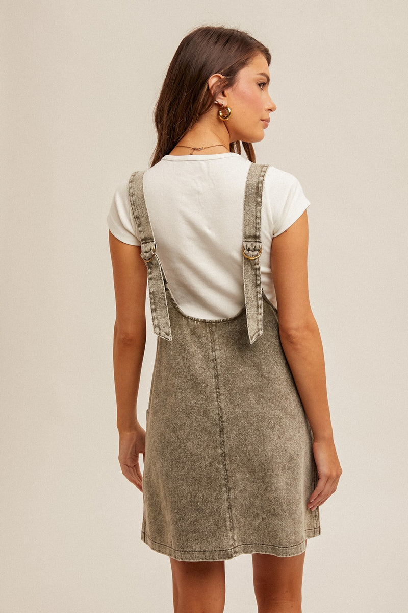 Olive Washed Overall Dress