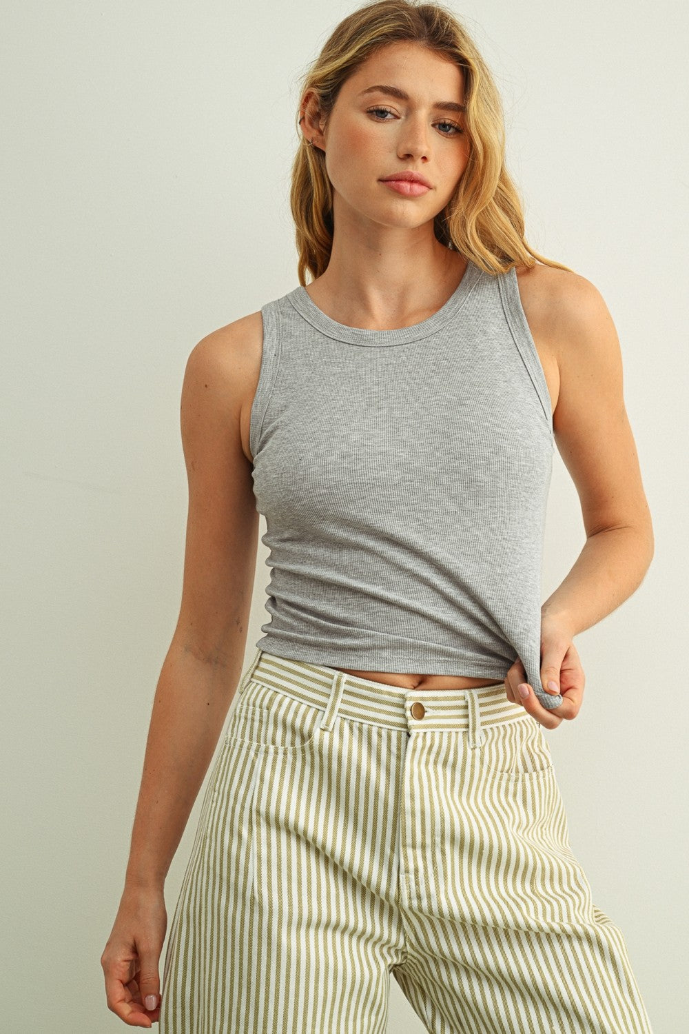 Ribbed Padded Tank - grey