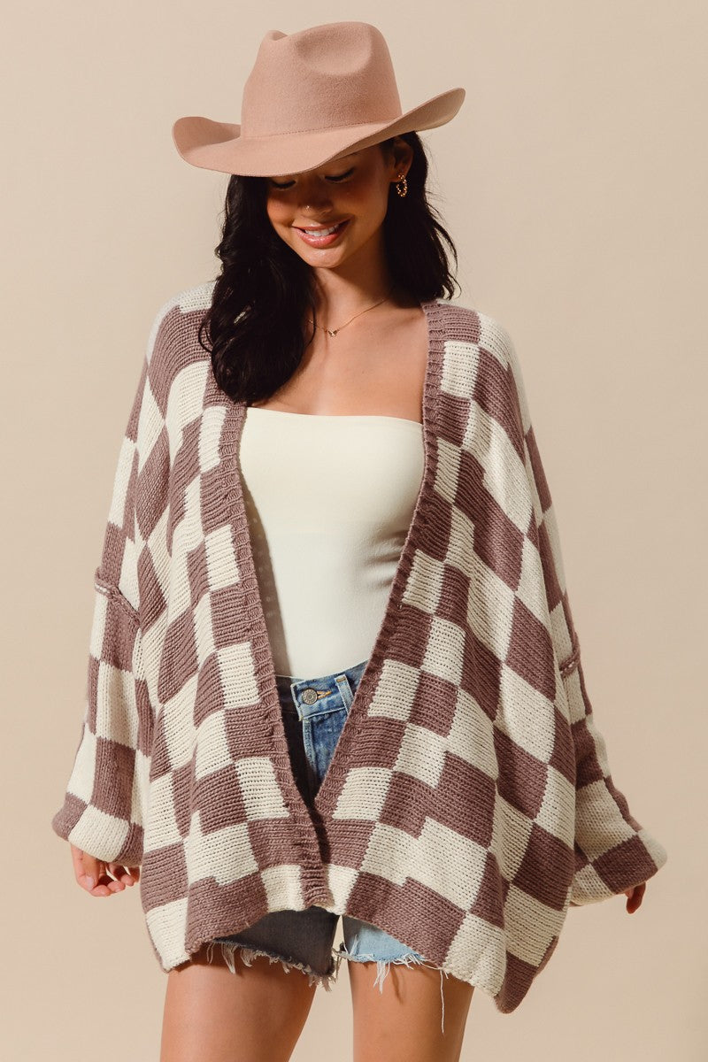 Mocha Checkered Cardigan