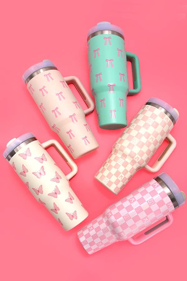 40oz STAINLESS STEEL TUMBLER ALL STYLES | TB40OZ: BOW CHECKER PINK