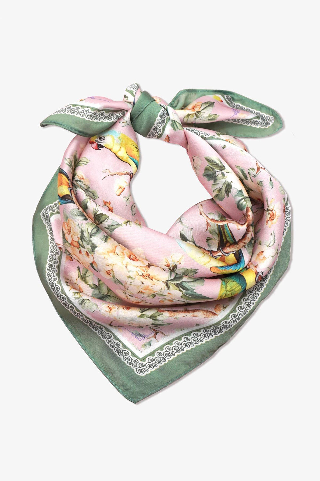 FLORAL BIRD PRINT SILKY FEEL BANDANA SCARF | 40SC641: Pink