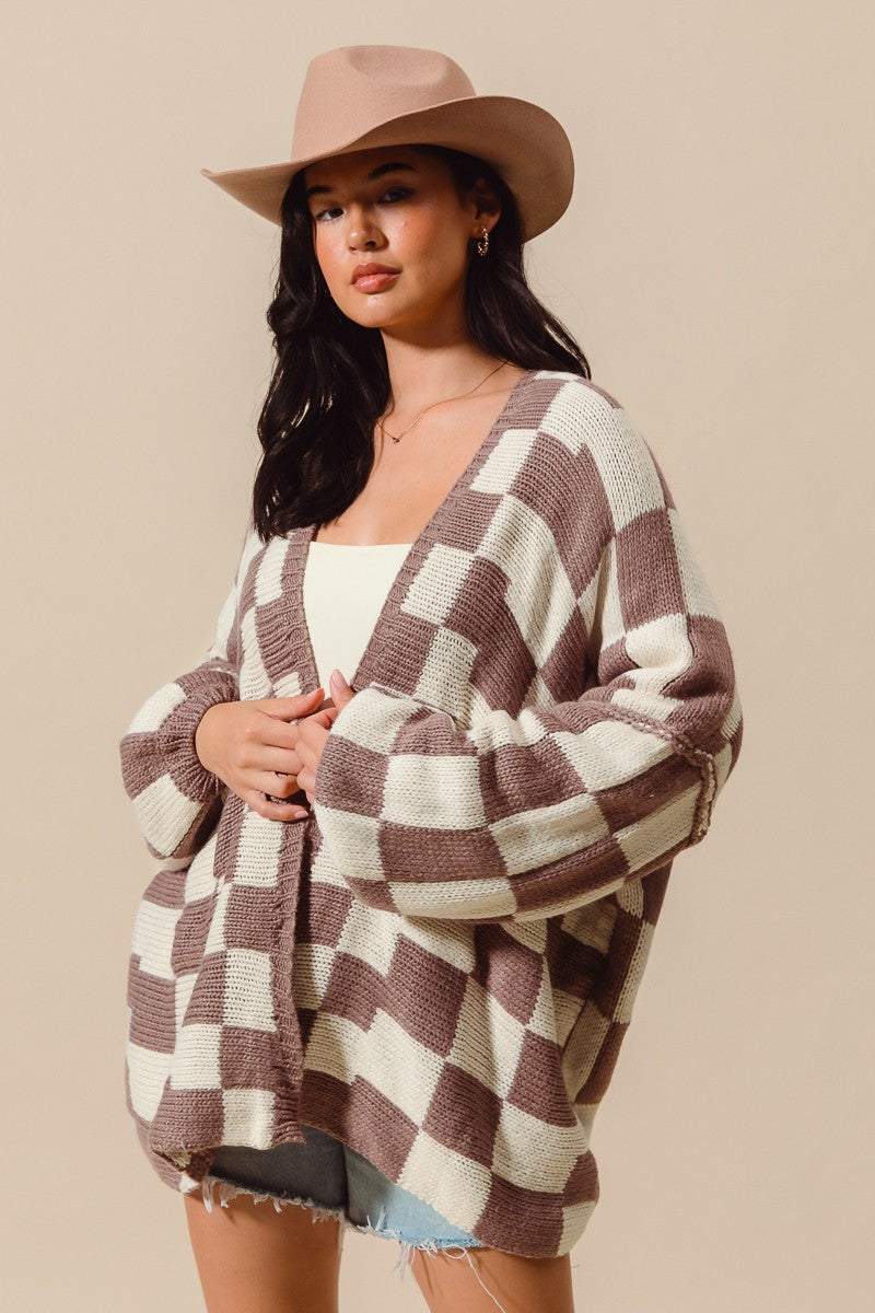 Mocha Checkered Cardigan