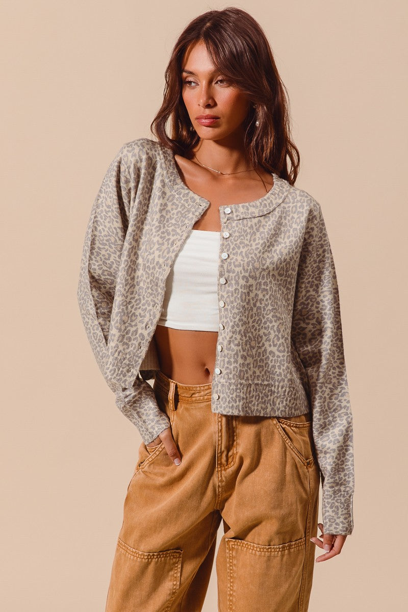 Oatmeal Leopard Sweater Cardigan