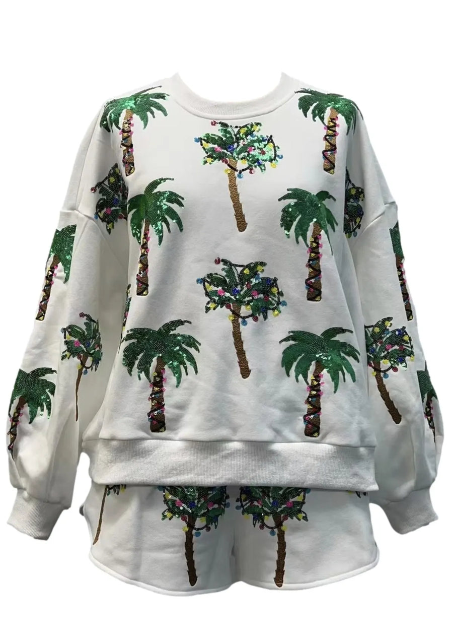 White Christmas Light & Palm Tree Queen - Shorts