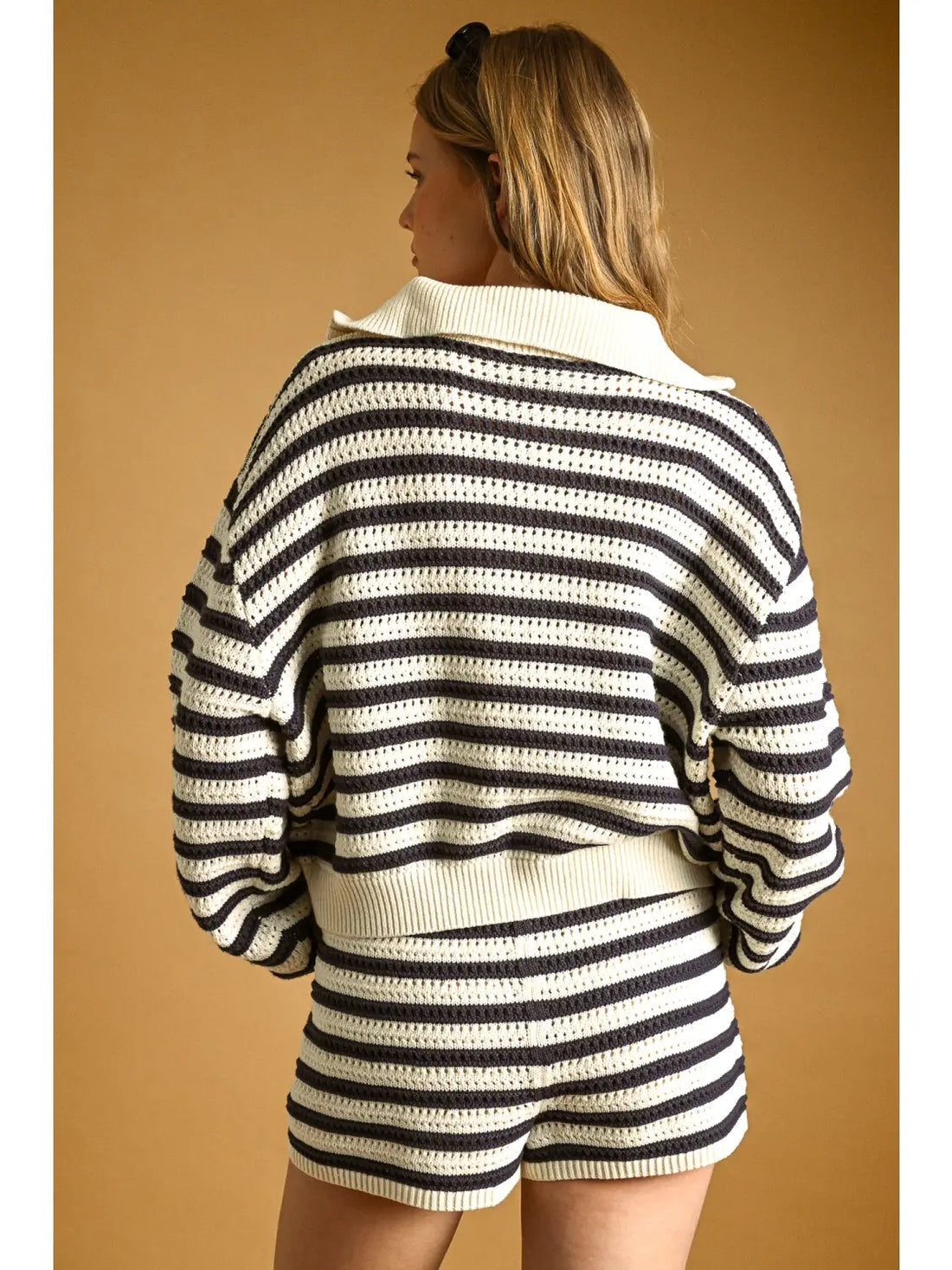 Navy Stripe Knit Shorts