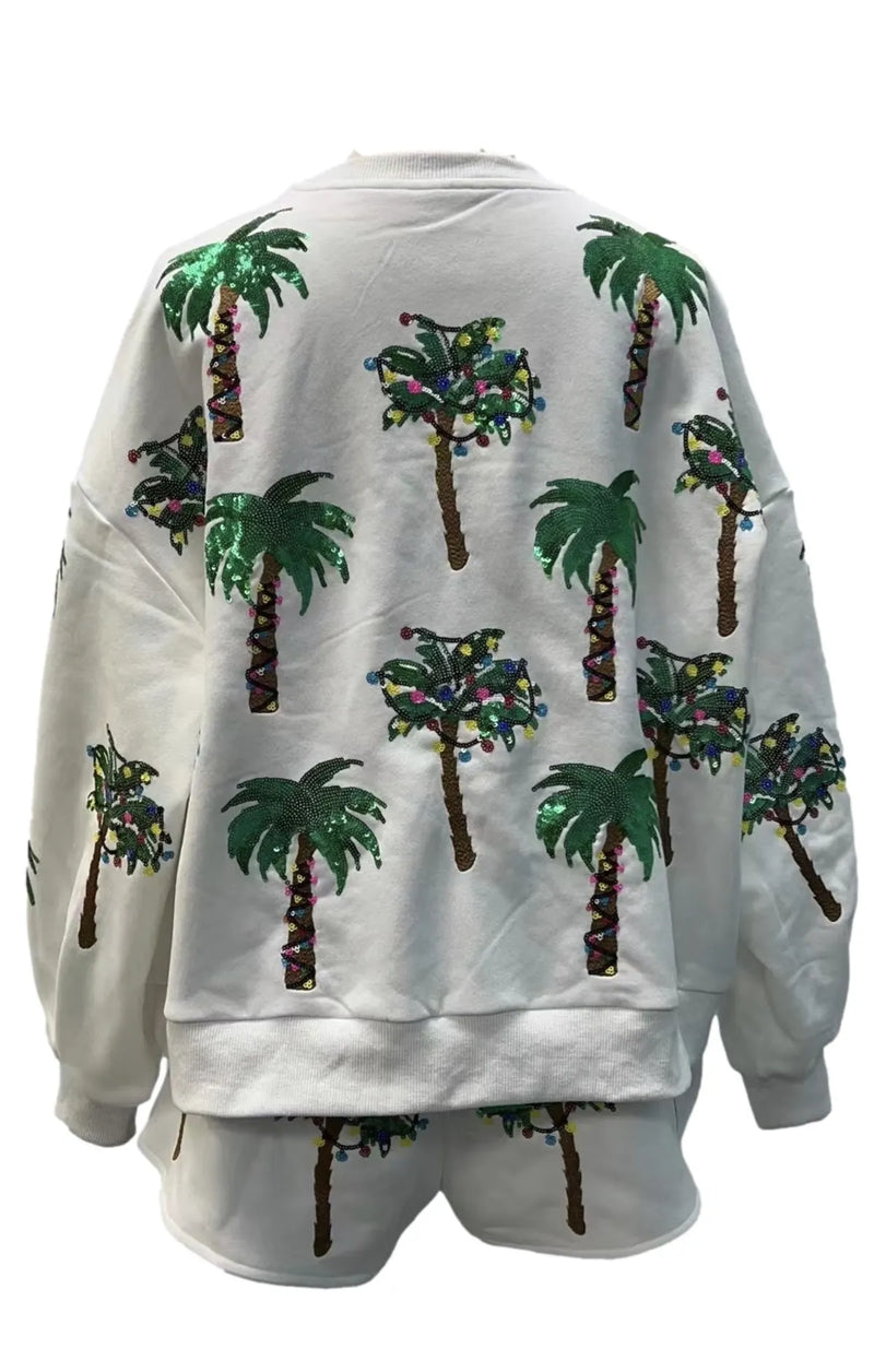 White Christmas Light & Palm Tree Queen - Shorts