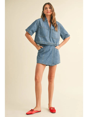 Daydreaming Denim Collar Top