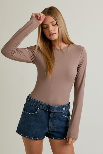 Double Layered Long Sleeve Bodysuit (taupe)