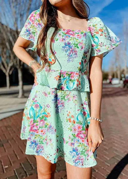 Mint Floral Dress