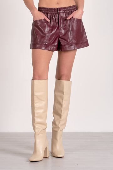 Burgundy Leather Shorts