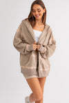 Acid Washed Fall Oversized Zip up Hoodie